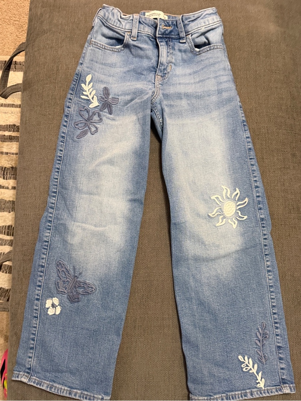 abercrombie kids Light Blue Wide-Leg Embroidered Jeans